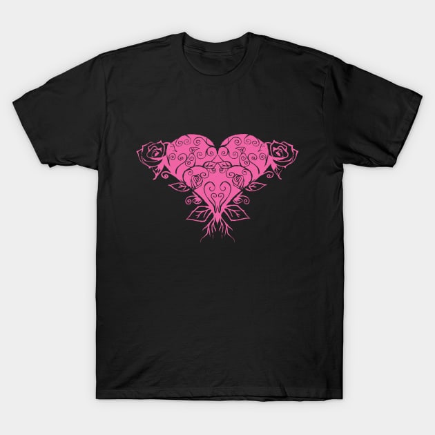 Valentine Day Pink Heart Rose T-Shirt by Wind Dance